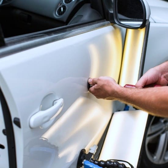 Paintless dent removal at Allied Auto Services in Roselle